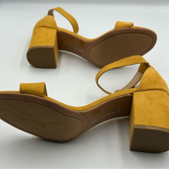Chinese Laundry Women's Jody Yellow Suede Block Heel Sandals SZ 10 Ankle Strap - Picture 8 of 11